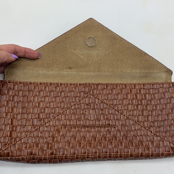 Lulu Townsend Brown Leather Woven Clutch Handbag MCB3642 - Picture 2 of 8